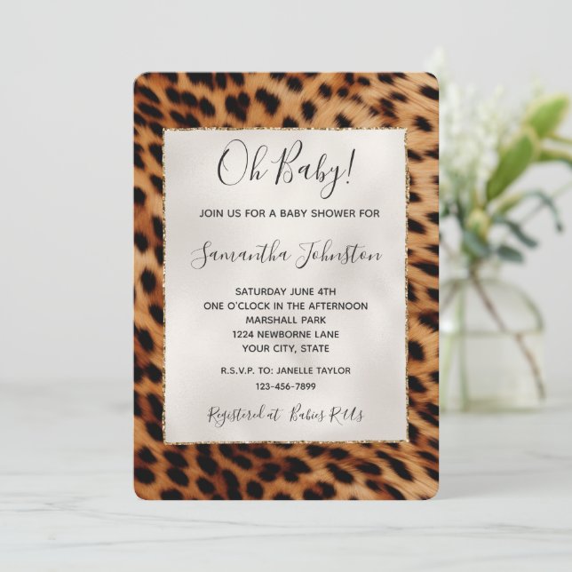 Invitación Baby Shower de animales del leopardo de las safari (Anverso de pie)