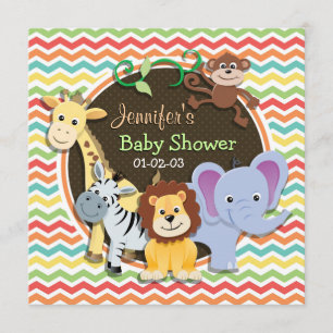 Invitación Baby Shower de Animales del Zoológico de Chevron c