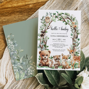 Invitación Baby Shower de Animales Forestales de Woodland