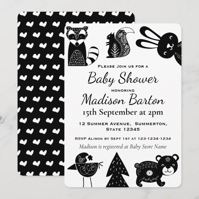 Invitación Baby Shower de animales nórdicos de bosque cutáneo (Anverso / Reverso)