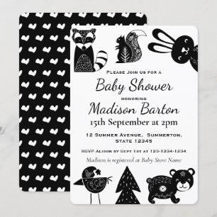 Invitación Baby Shower de animales nórdicos de bosque cutáneo