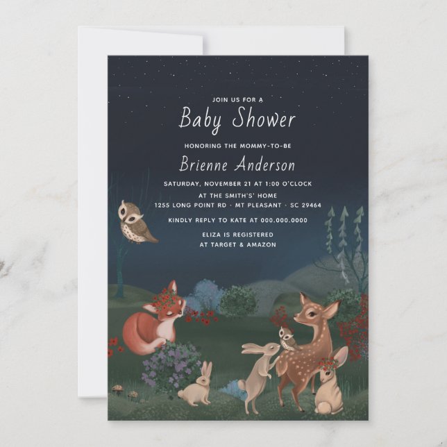 Invitación Baby Shower De Animales Rústicos De Woodland (Anverso)