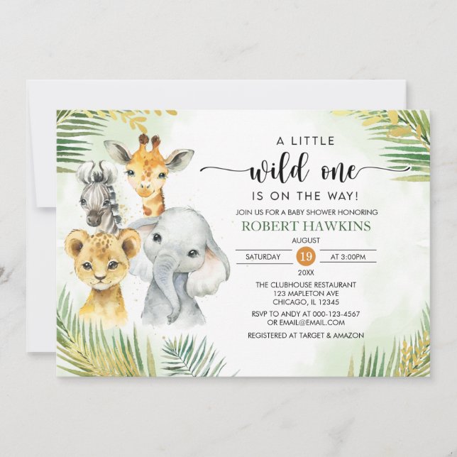 Invitación Baby Shower de Animales Safari Neutral Wild One (Anverso)