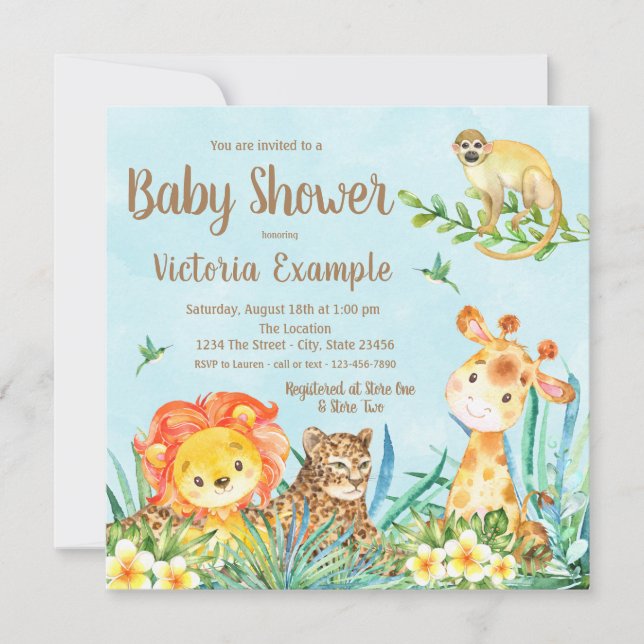 Invitación Baby Shower de animales salvajes Boy Safari Jungle (Anverso)