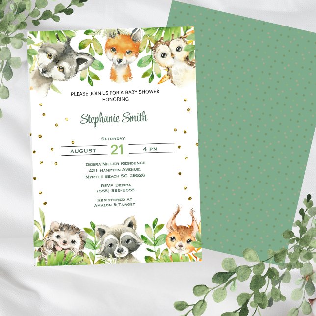 Invitación Baby Shower de animales salvajes de bosque de bosq (Subido por el creador)