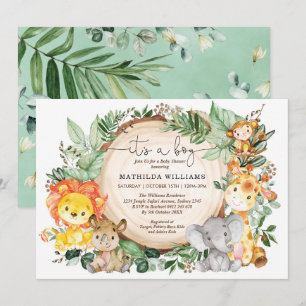 Invitación Baby Shower de animales salvajes de jungla rústica