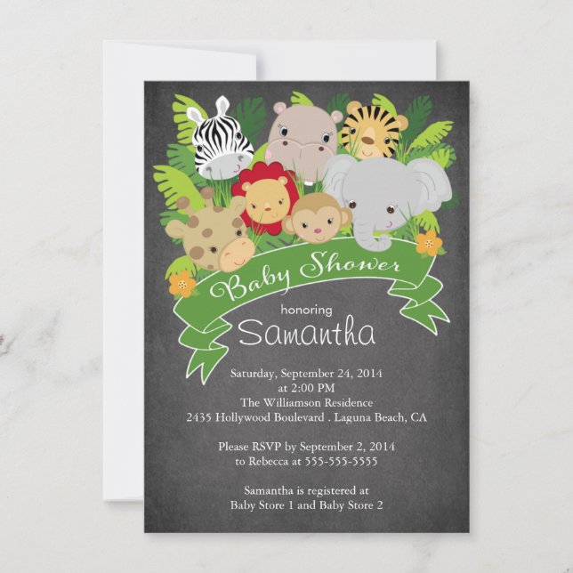 Invitación Baby Shower de animales salvajes de la jungla de C (Anverso)