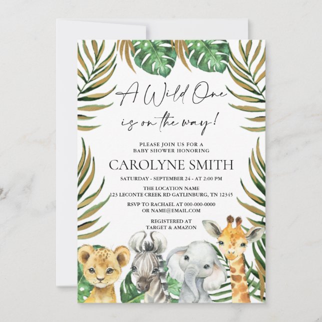 Invitación Baby Shower de animales salvajes de la jungla de u (Anverso)