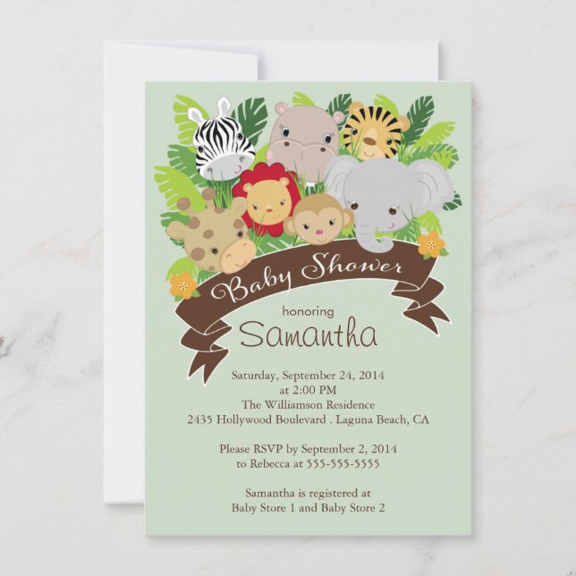 Invitación Baby Shower de animales salvajes de la jungla mode (Anverso)