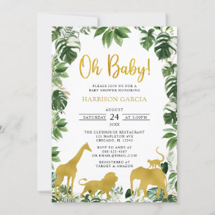 Invitación Baby Shower de animales salvajes de la jungla verd