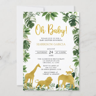 Invitación Baby Shower de animales salvajes de la jungla verd