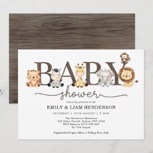 Invitación Baby Shower de animales salvajes de la selva moder