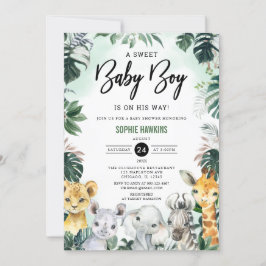 Invitación  Baby Shower de animales salvajes de Safari para l
