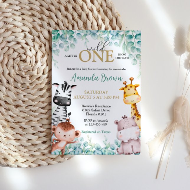 Invitación Baby Shower de animales salvajes de un  (Wild One Safari Baby Shower Invitation)