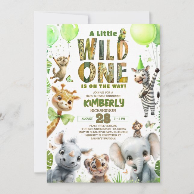 Invitación Baby Shower de animales salvajes de un  (Anverso)