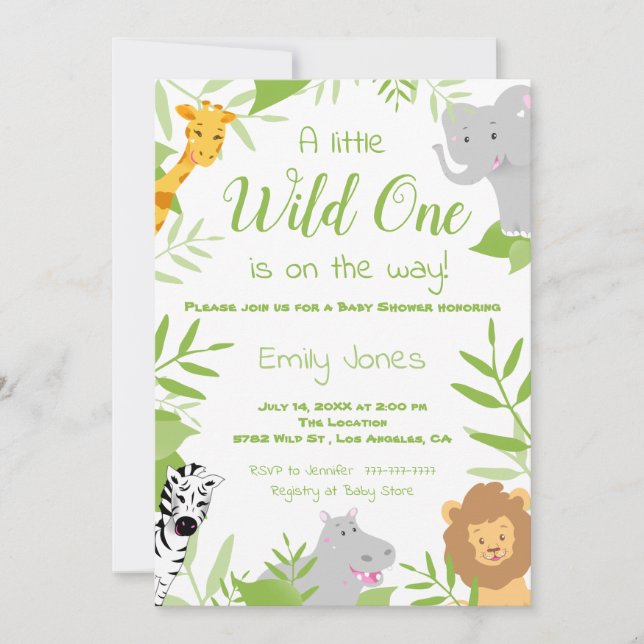 Invitación Baby Shower de animales salvajes de un  (Anverso)