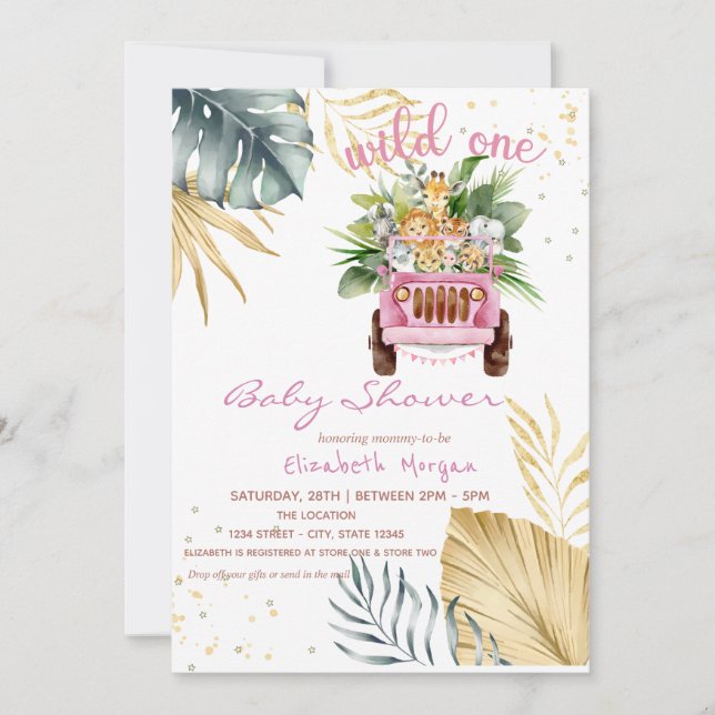 Invitación Baby Shower de animales salvajes de una jungla (Anverso)