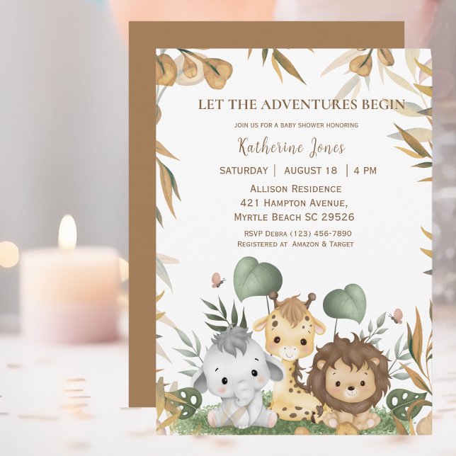 Invitación Baby Shower de animales salvajes neutrales de géne (Subido por el creador)