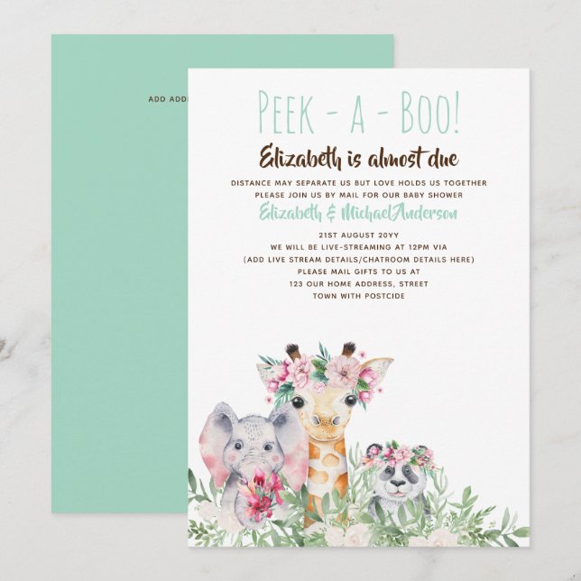 Invitación Baby Shower de animales salvajes Peek-a-Boo Jungle (Anverso / Reverso)