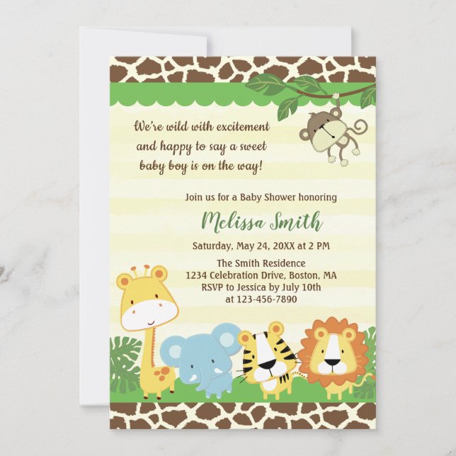 Invitación Baby Shower de animales salvajes Safari (Anverso)