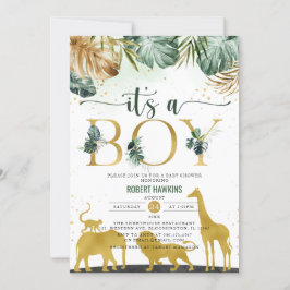 Invitación Baby Shower de animales salvavidas de oro en una j