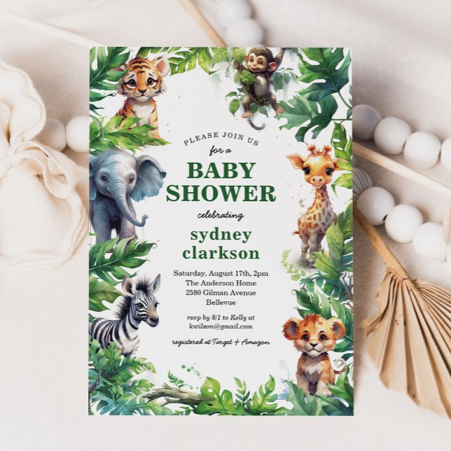 Invitación Baby Shower de animales tropicales de Safari de la (Subido por el creador)