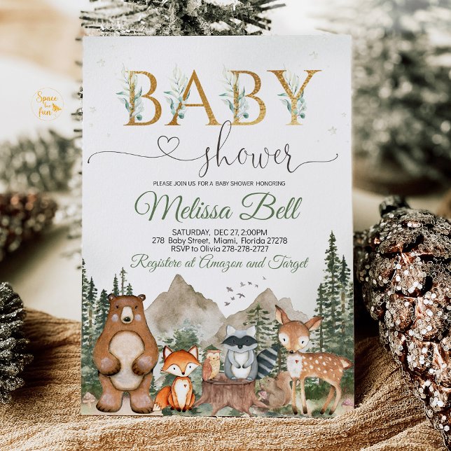 Invitación Baby Shower de animales Woodland (Add a touch of nature to your celebration with our Woodland Animal Baby Shower Invitations! Featurin)