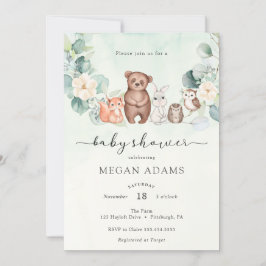 Invitación Baby Shower de animales y flores de Woodland