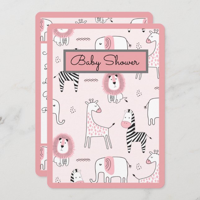 Invitación Baby Shower de animales zoológicos (Anverso / Reverso)