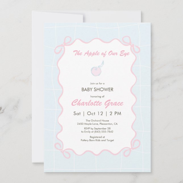 Invitación Baby Shower de Apple azul Pastel (Anverso)