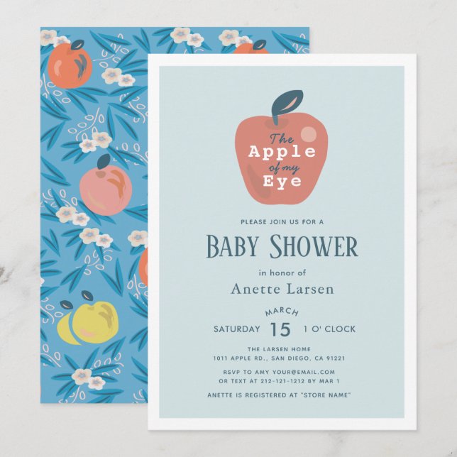 Invitación Baby Shower de Apple of my Eye Blue Boy (Anverso / Reverso)