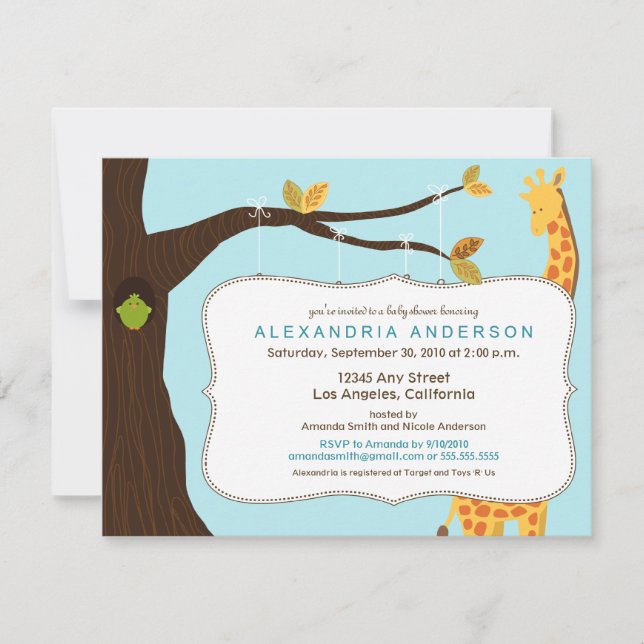Invitación Baby Shower de árbol de bebé adorable ( (Anverso)