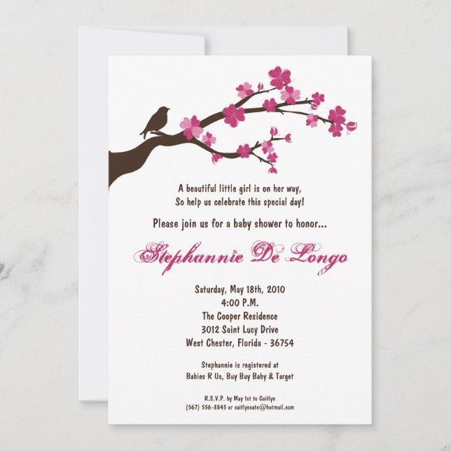 Invitación Baby Shower de árbol de cerezo de flore (Anverso)