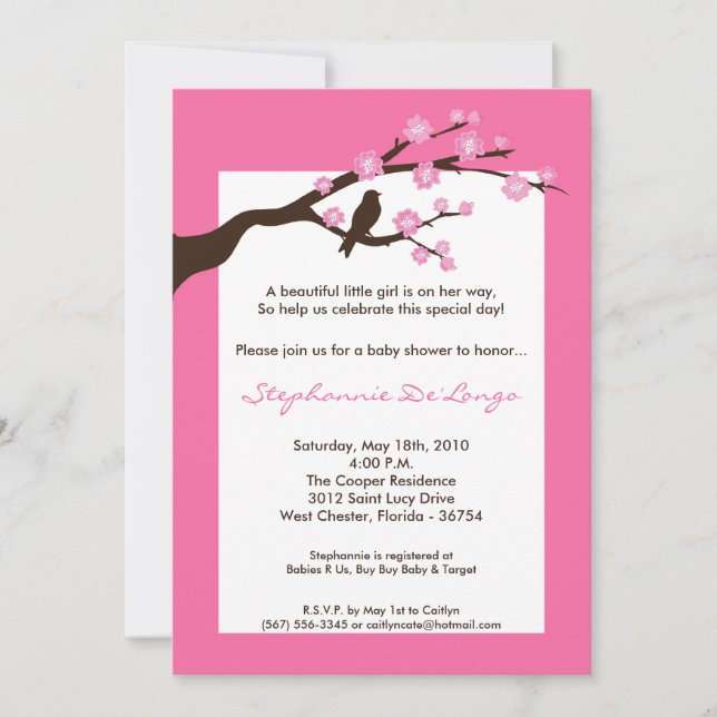 Invitación Baby Shower de árbol de cerezo de flore (Anverso)