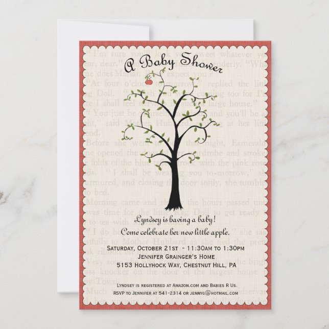 Invitación Baby Shower de árbol de manzanas (Anverso)