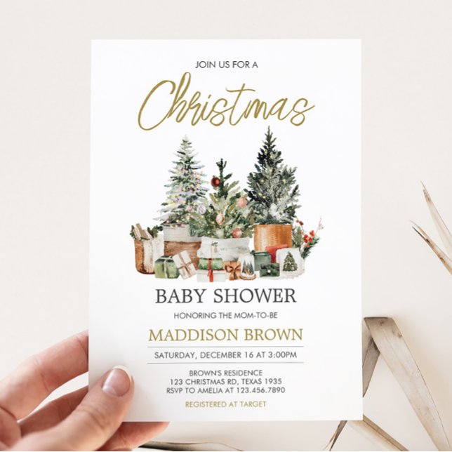 Invitación Baby Shower de árbol de Navidad (Rustic Christmas Baby Shower Invitation)