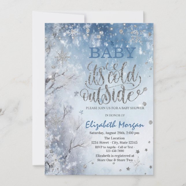 Invitación Baby Shower de árbol de paisaje invernal (Anverso)