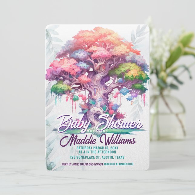 Invitación Baby Shower de árbol mágico de la vida (Anverso de pie)