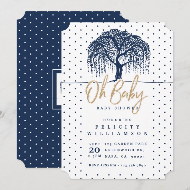 Invitación Baby Shower de árbol salvaje de la mari (Anverso / Reverso)