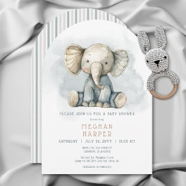 Invitación Baby Shower de arco a rayas azules del elefante