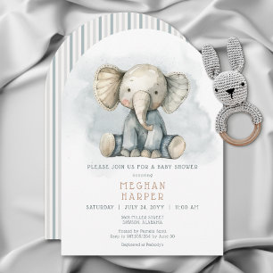 Invitación Baby Shower de arco a rayas azules del elefante
