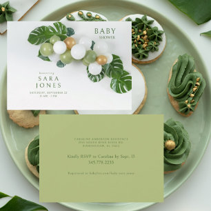 Invitación Baby Shower de arco de globo neutro verde