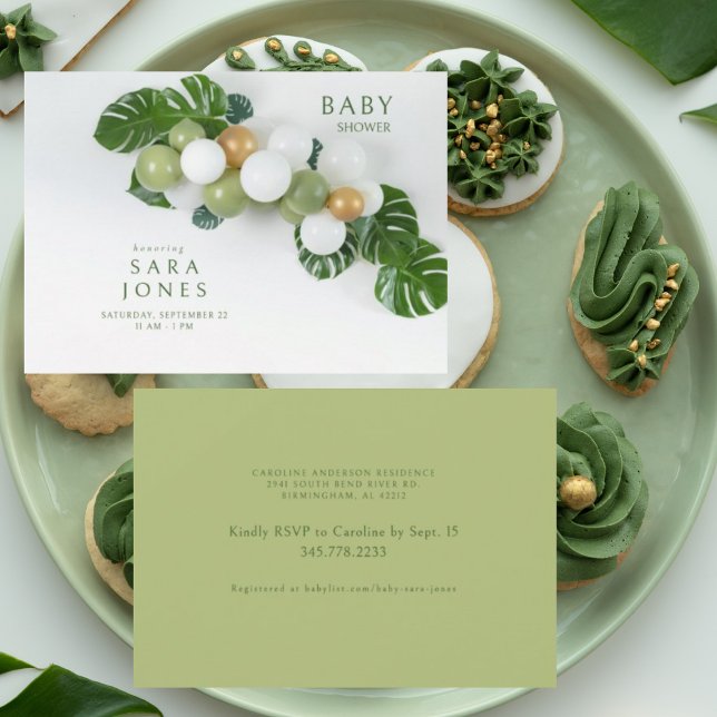 Invitación Baby Shower de arco de globo neutro verde (Subido por el creador)