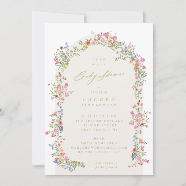 Invitación Baby Shower de arco floral elegante de primavera (Anverso)