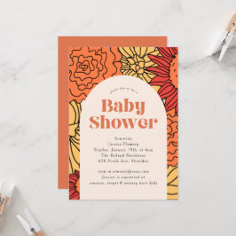 Invitación Baby Shower de arco floral grande de colores cálid