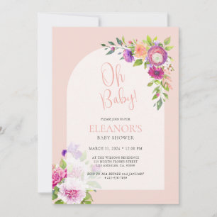 Invitación Baby Shower De Arco Floral Rosa Cute Playoso