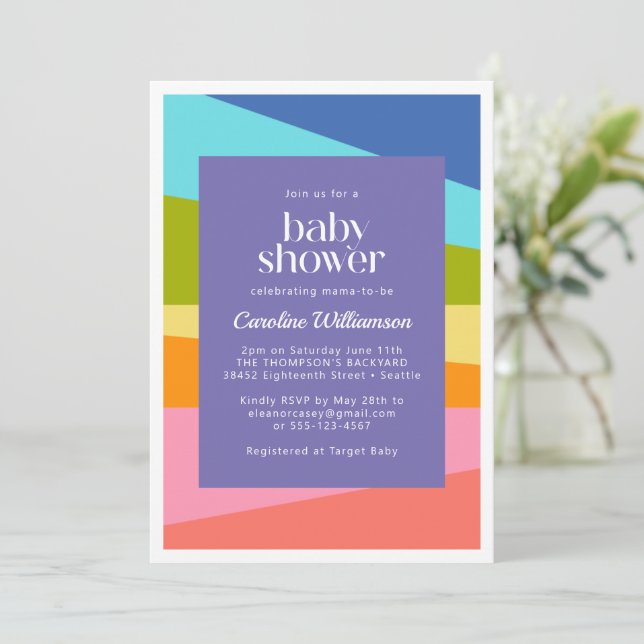 Invitación Baby Shower de arco iris geométrico brillante abst (Anverso de pie)