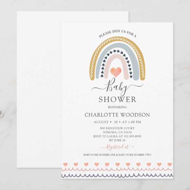 Invitación Baby Shower de arcoiris acuático (Anverso / Reverso)