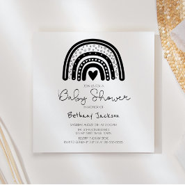 Invitación Baby Shower de arcoiris blanco negro simple y mode