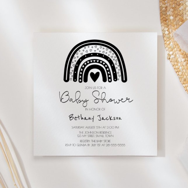 Invitación Baby Shower de arcoiris blanco negro simple y mode (Subido por el creador)